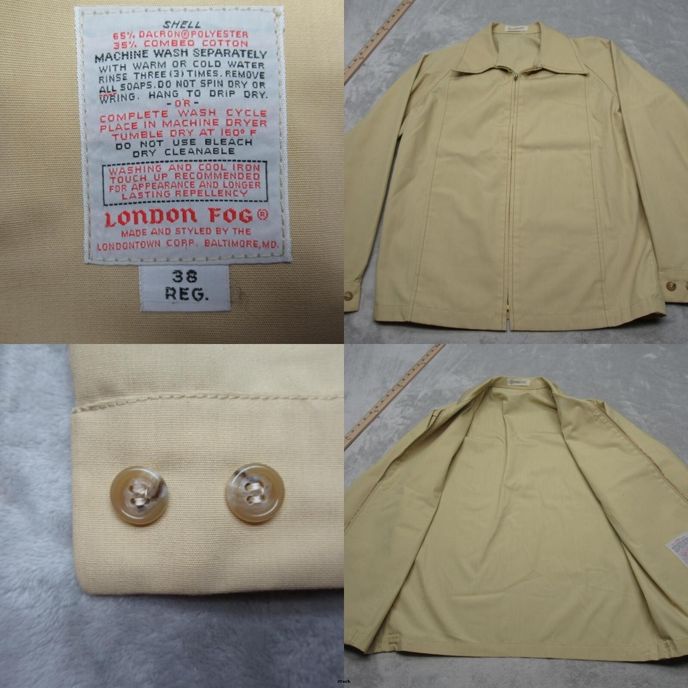 London Fog Jacket Men 38R Tan Pockets Collared Adjustable Waist Tab Full Zip